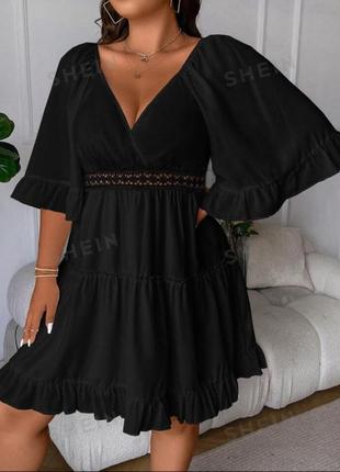 Трендова чорна ярусна сукня плаття на запах з мереживом бренд shein4 фото