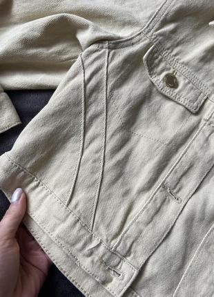 Бежева куртка, укорочена куртка джинсовка жакет джинсовий котоновий жакет укорочений розмір куртка4 фото