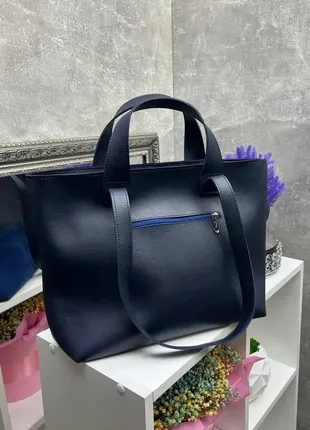 Синяя — большая, стильная и элегантная сумка на молнии со вставками из натуральной замши2 фото