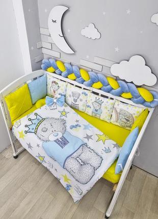 Комплект детского постельного с бортиками на 4 стороны кроватки 120х60 см - тедди в вышиванке - для