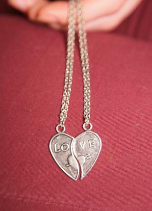 Парные подвески для влюблённых "половинки сердца" - love