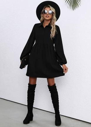 Чорна жіноча вельветова міні сукня з комірцем жіноча коротка сукня вельвет3 фото