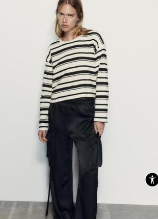 Zara mango bershka h&m стильная вязанная кофта топ джемпер свитер свободного кроя оверсайз в полоску новая коллекция zara р.s -m3 фото