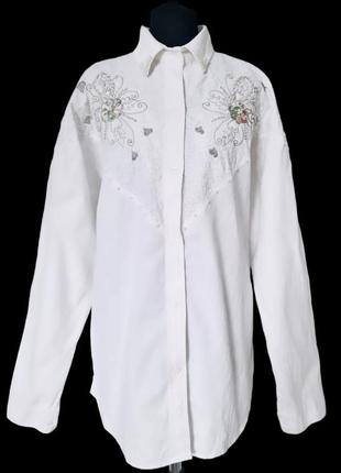 Класна чудова крута стильна біла блузка блуза сорочка ретро вінтаж вишивка намистини