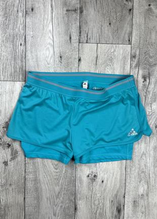 Adidas climachill шорты с лосинами l/xl размер 16/18 спортивные бирюзовые