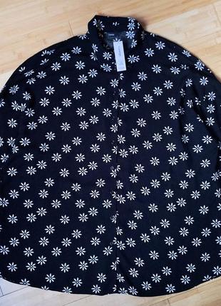 Натуральна чорна блуза-оверсайз,в ромашки3 фото