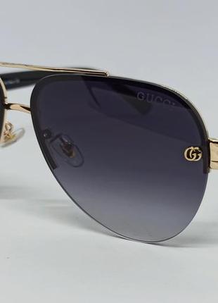 Очки в стиле gucci унисекс солнцезащитные капли серый градиент в золотой металлической оправе с логотипом бренда на дужках
