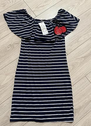 Сукня літня з воланом відкриті плечі рюша смужка