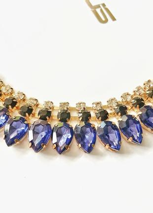 Невероятно красивое ожерелье колье с камнями синее золотое3 фото