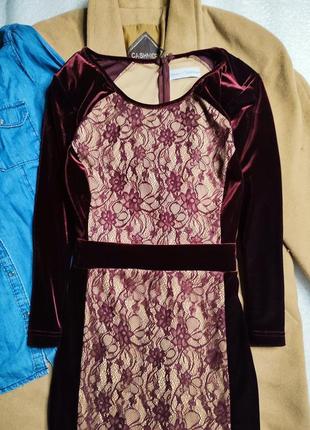 Платье бордо бордовое винное бежевое по фигуре карандаш футляр велюр гипюр2 фото