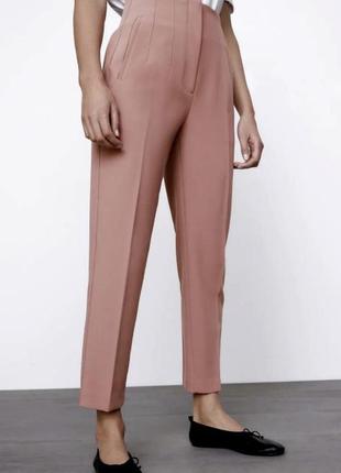 Класичні вкорочені штани брюки з високою посадкою zara high-waist trousers