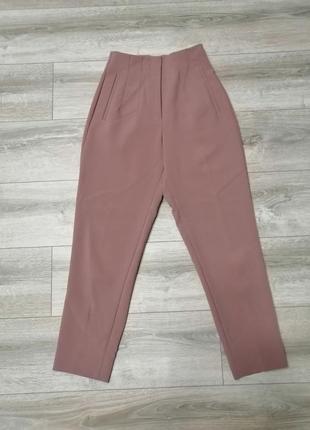 Класичні вкорочені штани брюки з високою посадкою zara high-waist trousers4 фото
