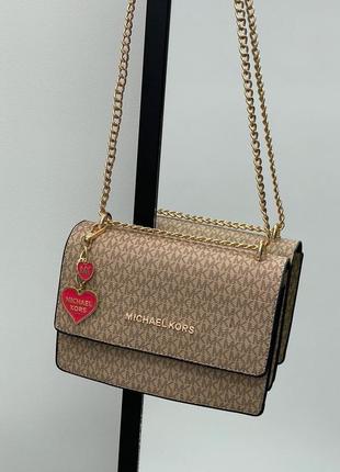 Сумка michael kors jet set medium logo crossbody bag beige
