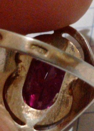 Кольцо ссср звезда 875 проба серебро в позолоте  с ярко-малиновым корундом6 фото