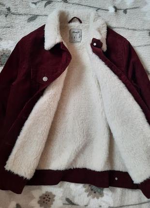 Вельветовая бордовая куртка шерпа denim co2 фото