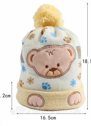 Детская зимняя шапка для младенца медвежонок4 фото