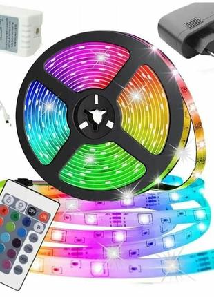 Світлодіодна стрічка smd 5050 rgb led 5 м ip65 з пультом та блоком живлення usb