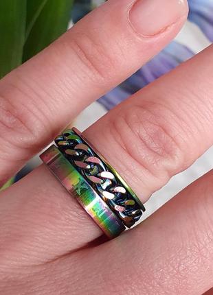 Нова жіноча широка каблучка бензинового кольору 16 розмір