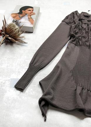 Стильный шерстяной свитерок oblique шоколадного цвета роскошной ассиметричной вязкой4 фото