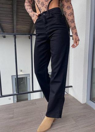 Коттонові чорні джинси труби палаццо, жіночі джинси палаццо 100% коттон3 фото