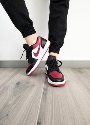 Nike air jordan 1 low black white bordeaux жіночі кросівки демі чорні бордові з білим весна осінь женские кроссовки черные с бордовым демисезонные4 фото