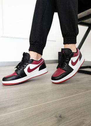 Nike air jordan 1 low black white bordeaux жіночі кросівки демі чорні бордові з білим весна осінь женские кроссовки черные с бордовым демисезонные2 фото