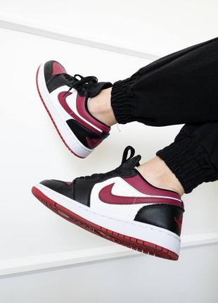 Nike air jordan 1 low black white bordeaux жіночі кросівки демі чорні бордові з білим весна осінь женские кроссовки черные с бордовым демисезонные1 фото