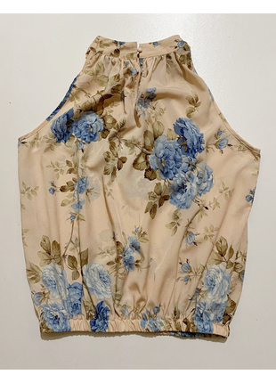 Eur 38 блуза квіткова з горловиною без рукава тілесна з резинкою внизу5 фото