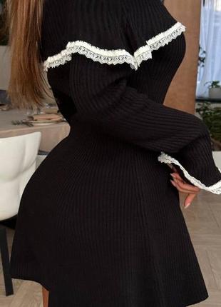Вечірня чорна міні сукня з оголеними плечима та мереживом xs s m l 42 44 46 ⚜️ чорне коротке плаття в стилі old money7 фото