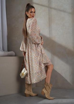 Шифонова сукня міді в квітковий принт3 фото