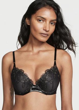 Чорний бюстгальтер victoria’s secret оригінал very sexy rose embroidery пуш ап