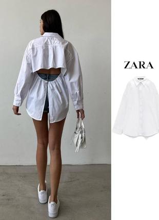 Котонова біла сорочка в стилі зара з відкритою спинкою жіноча стильна натуральна рубашка з голою спиною1 фото