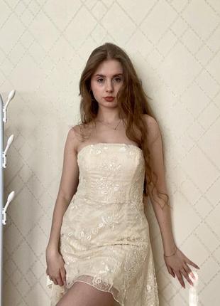 Молочна корсетна сукня міні🎀3 фото