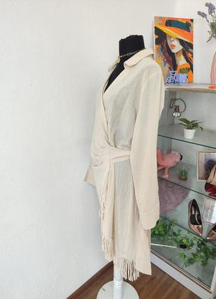 Стильна коктейльна сукня на запах з токами ,батальна льон з комірцем5 фото