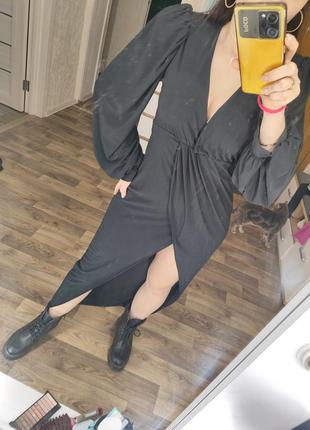 Черное платье макси с пушап и разрезом для ножки4 фото