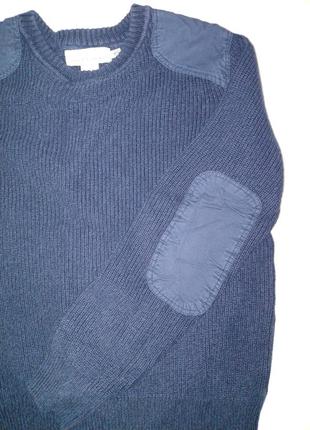 Стильний темно-синій светр нашивки на плечах, рукавах4 фото
