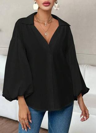 Чорна жіноча сорочка блуза з широкими рукавами пишними софт3 фото