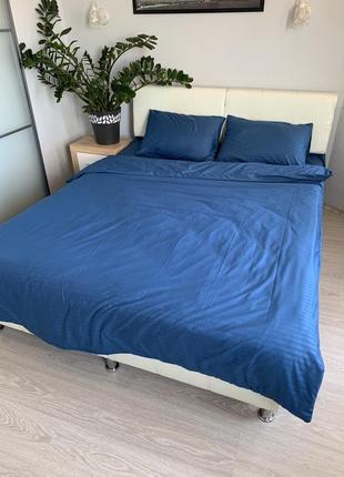 Комплект постельного белья из страйп бязи, синий3 фото