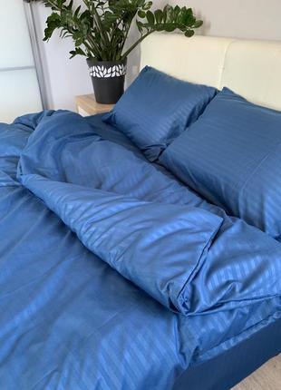 Комплект постельного белья из страйп бязи, синий1 фото