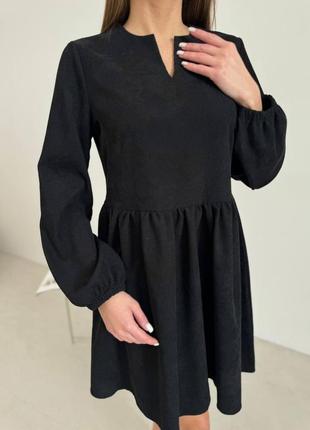 Чорна жіноча вельветова сукня міні повсякденна коротка  сукня вельвет4 фото