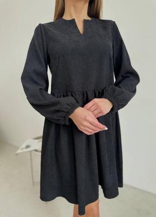 Чорна жіноча вельветова сукня міні повсякденна коротка  сукня вельвет8 фото