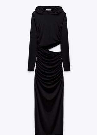 Довга сукня з капюшоном чорного кольору zara s1 фото