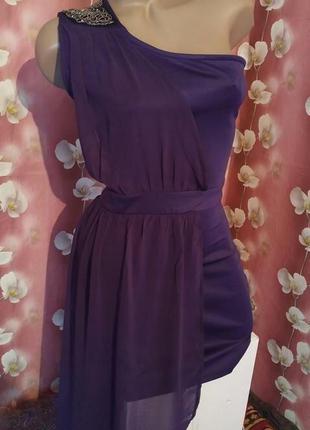 🔥розпродаж🔥 фіолетова коротка сукня на одне плече з шифоновим верхнім шаром від jasmine7 фото