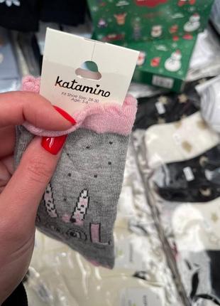 Шкарпетки носки катаміно katamino сірі рожеві з зайчиком для дівчинки 28-30 5-6 весняні літні демісезонні4 фото