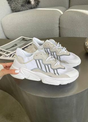 Трендовые женские и мужские кроссовки adidas ozweego white reflective белые