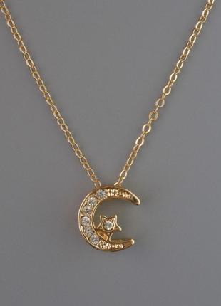 Підвіска "місяць" на ланцюжку золотистий метал d-13х12мм, s-1мм + - l-40-45см + -