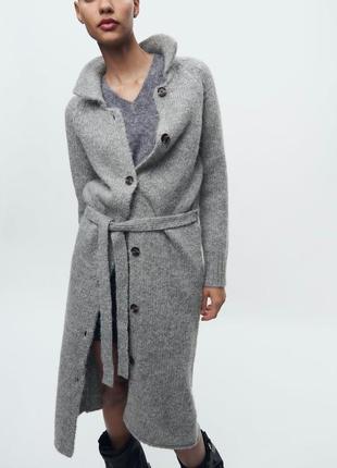Длинный трикотажный кардиган с прядкой zara