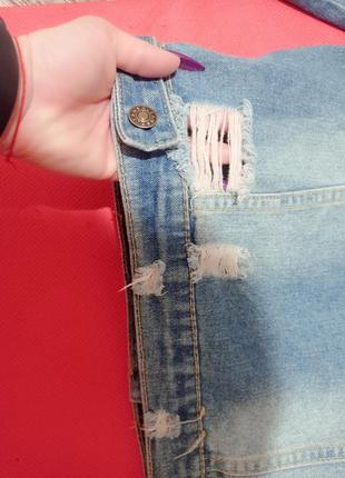 Поздовжений джинсовий піджак рваний/ вставка рванка/ удлиненный джинсовый пиджак7 фото