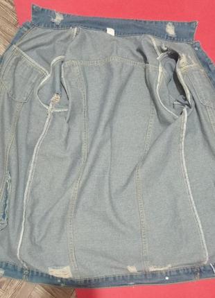Поздовжений джинсовий піджак рваний/ вставка рванка/ удлиненный джинсовый пиджак10 фото