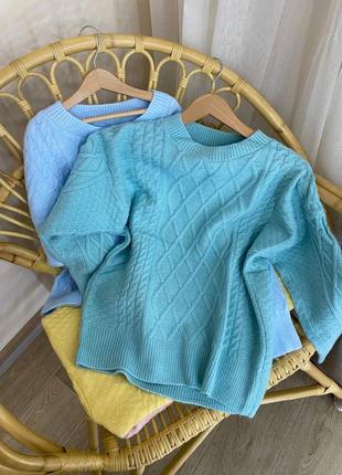 Мятный свитер с узором3 фото